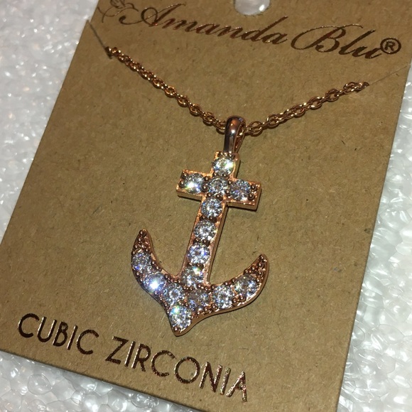 2pcs Rose Gold Bar & Paved Anchor Pendant Necklace - Picture 3 of 5